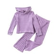 thumbnail image 1 of ZACPNCV Toddler Girl Fall Clothes Set Long Sleeve Ribbed Knit Tops Pants Set Solid Color 2-Piece Outfit for Kids Purple 6-7 Years, 1 of 7