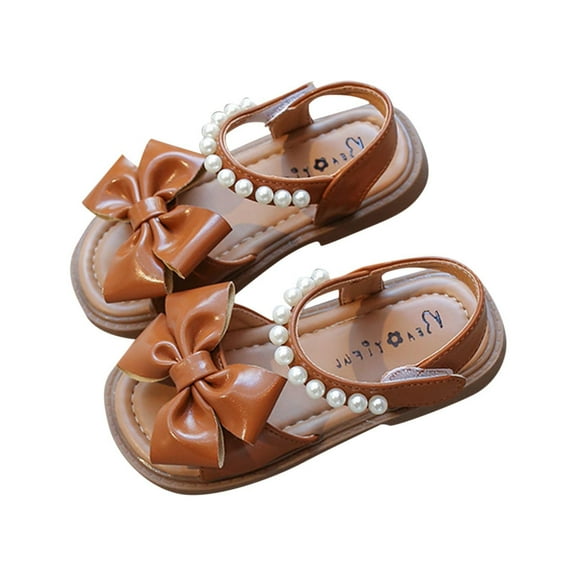 ZACPNCV Toddler Girl Sandals Kids Summer Dress Shoes Open Toe Flats Princess Sandals for School Beach Party Brown 4.5-5 Years