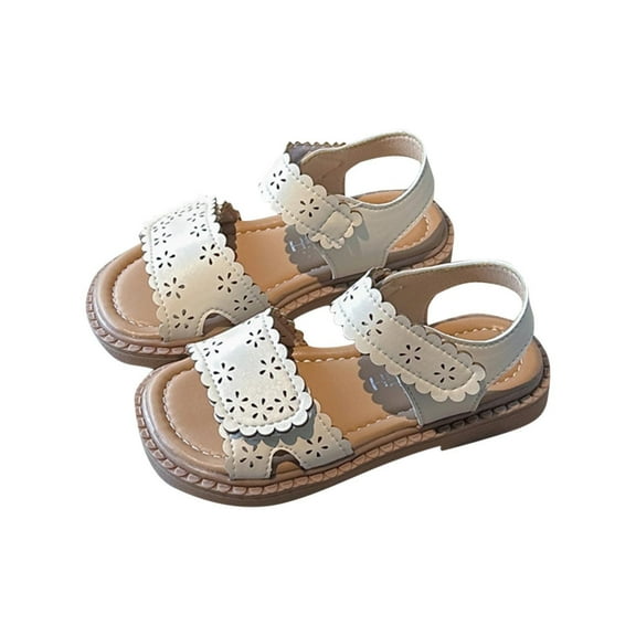 ZACPNCV Toddler Girl Sandals Kids Summer Dress Shoes Open Toe Flats Princess Sandals for School Beach Party White 2-2.5 Years