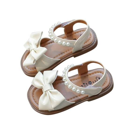 ZACPNCV Toddler Girl Sandals Kids Summer Dress Shoes Open Toe Flats Princess Sandals for School Beach Party White 3-3.5 Years