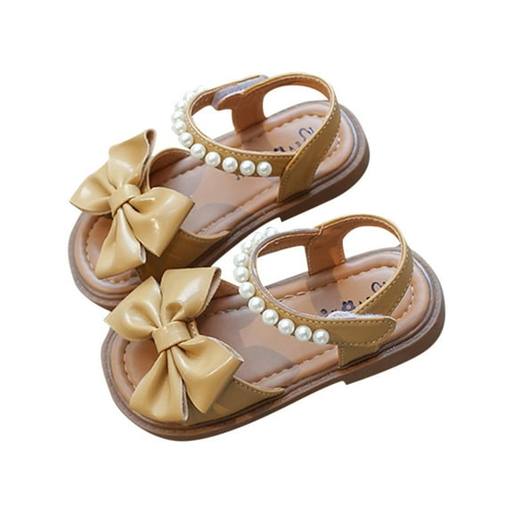 ZACPNCV Toddler Girl Sandals Kids Summer Dress Shoes Open Toe Flats Princess Sandals for School Beach Party Yellow 18-24 Months