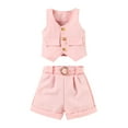 thumbnail image 1 of ZACPNCV Toddler Girl's 2 Piece Summer Outfits Striped Sleeveless Top and Shorts Sets Pink 3-4 Years, 1 of 4