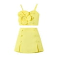 thumbnail image 1 of ZACPNCV Toddler Girl's 2 Piece Summer Outfits Striped Sleeveless Top and Shorts Sets Yellow 3-4 Years, 1 of 4