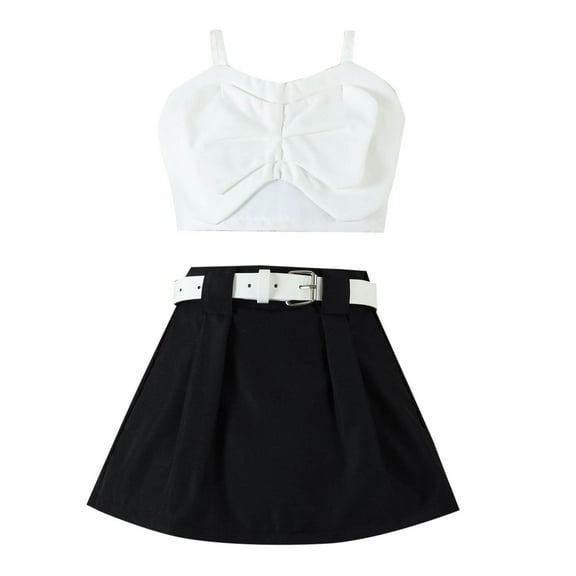 ZACPNCV Toddler Girl's 2 Piece Summer Outfits Striped Sleeveless Top and Skirts Sets Black 5-6 Years