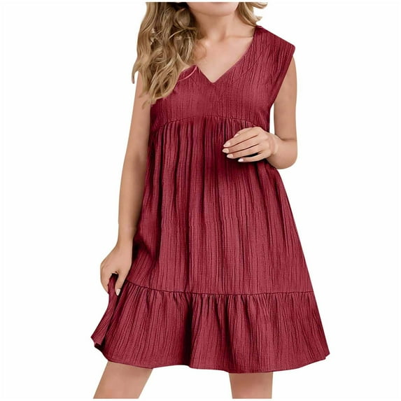 ZACPNCV Toddler Girl's Summer Sundress Boho Strap Casual Sleeveless Tiered Swing Cami Dresses Burgundy 6-7 Years