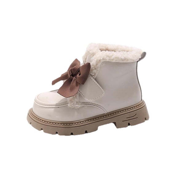 ZACPNCV Toddler Girls Boots with Patches Non Slip Soft Sole Cotton Snow Boots for Boys Girls Beige
