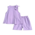 thumbnail image 1 of ZACPNCV Toddler Girls Bow Tie Neck Halter Pleated Tank Top and Shorts Set Two Piece Summer Outfits for Kids Purple 2-3 Years, 1 of 7