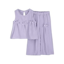 ZACPNCV Toddler Girls Bow Tie Neck Halter Pleated Tank Top and Shorts Set Two Piece Summer Outfits for Kids Purple 6-7 Years