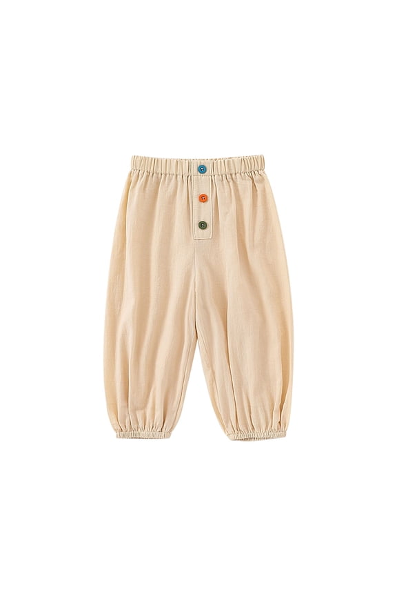 Toddler Girls Boys Solid Cotton Harem Pants Summer Baby Basic Loose Long Bloomer Trouser Elastic Pants Beige 2-3 Years