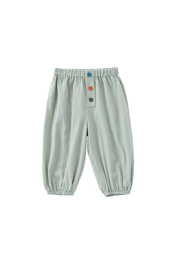 Toddler Girls Boys Solid Cotton Harem Pants Summer Baby Basic Loose Long Bloomer Trouser Elastic Pants Green 12-24 Months