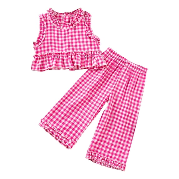 ZACPNCV Toddler Girls Clothes Solid Color Sleeveless Tank Top Pants Set Toddler Baby Summer Outfits Ruffle Halter Tops Pink 1-2 Years
