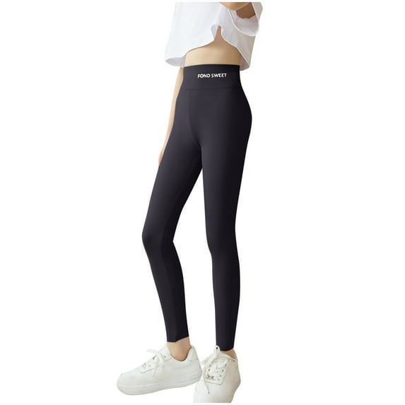ZACPNCV Toddler Girls Cute Stretch Athletic Leggings Kids High Waisted Yoga Pants Ankle Length Trousers Black 13-14 Years