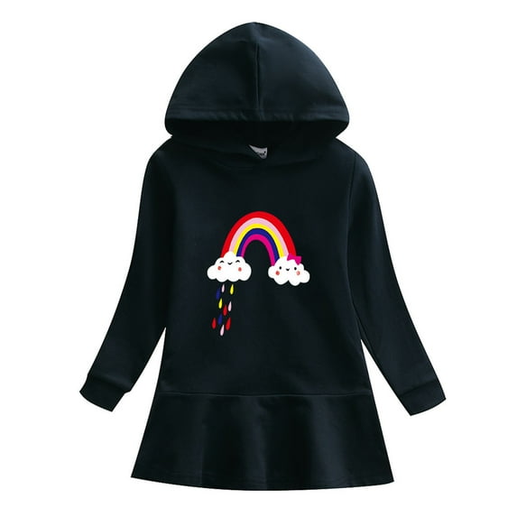 ZACPNCV Toddler Girls Dress Long Sleeve Cotton Casual Dress Black 5-6 Years