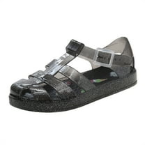 ZACPNCV Toddler Girls Jelly Shoes Soft Jellies Sandals Rubber Sole Closed Toe Beach Summer Mary Jane Kids Princess Dress Flat Black 1.5-2 Years