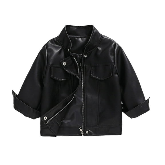 ZACPNCV Toddler Girls Motorcycle Leather Jacket A Piece of Zipper Black Coat Jacket Cool Girls Outwear Tops for Kids Black 3-4 Years
