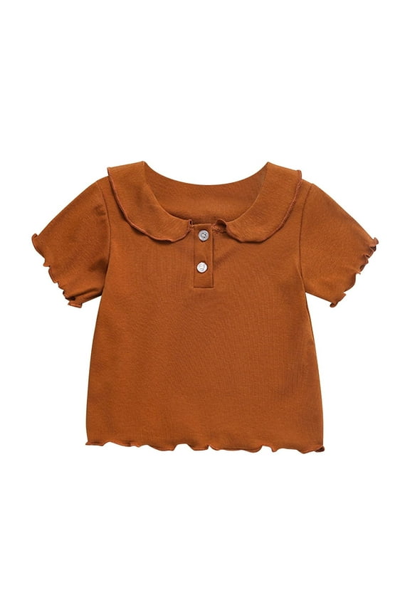 Toddler Girls Ruffle Tees Summer Casual Cotton Shirts Cute Blouse Tops for Baby Girl Brown 3-4 Years