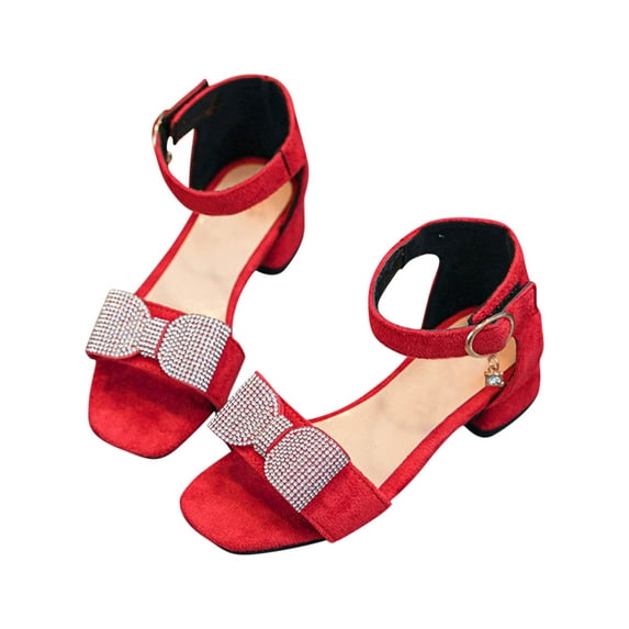 ZACPNCV Toddler Girls Sandals Flower Girls Dress Shoes Open Toe Kids Summer High Heels Dance Sandals Red 6-6.5 Years