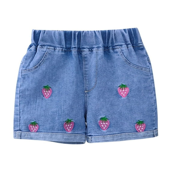 ZACPNCV Toddler Girls Summer Casual Solid Color Jeans Shorts Cute Lace Bowknot Flowers Decoration Denim Pants Pink 3-4 Years