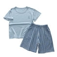 thumbnail image 1 of ZACPNCV Toddler Girls Summer Clothes Short Sleeve Tops and Shorts 2 Piece Set Cute Vacation Outfits Light Blue 6-7 Years, 1 of 9