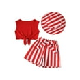 thumbnail image 1 of ZACPNCV Toddler Girls Summer Clothes Short Sleeve Tops and Shorts Set with Hats Cute Kids Outfits Red 5-6 Years, 1 of 9