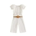 thumbnail image 1 of ZACPNCV Toddler Girls Summer Outfits 2 Piece Set Puff Sleeve Top and High Waist Pants with Belt White 6-12 Months, 1 of 7