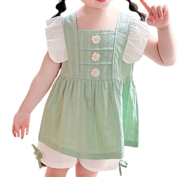 ZACPNCV Toddler Girls Summer Outfits Clothing Sets Top and Shorts 2 piece Short Sleeve Clothes for Kid Green 4-5 Years