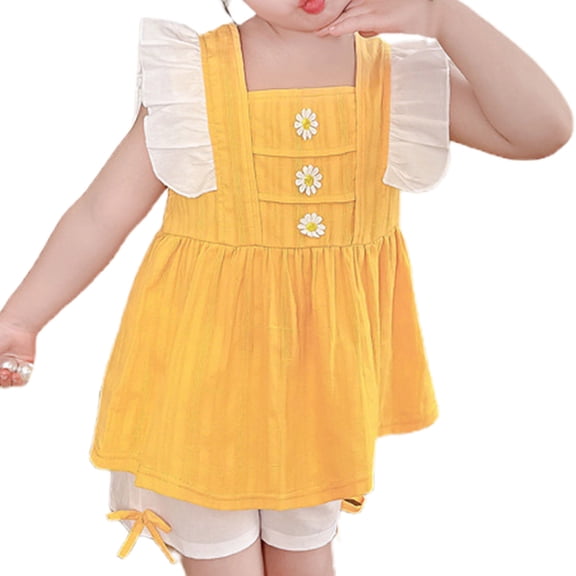 ZACPNCV Toddler Girls Summer Outfits Clothing Sets Top and Shorts 2 piece Short Sleeve Clothes for Kid Yellow 1-2 Years