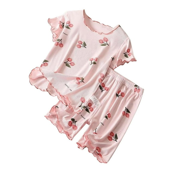 ZACPNCV Toddler Girls Summer Outfits Short Sleeve Prints T-Shirts Elastic Waist Shorts 2PCS Baby Girls Clothes Pink 7-8 Years