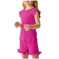 thumbnail image 1 of ZACPNCV Toddler Girls Summer Short Sets Cotton Rib Knit Outfits Short Ruffle Cap Sleeve Tees T-Shirt Tank Tops and Skorts 2PC Sets Hot Pink 3-4 Years, 1 of 8