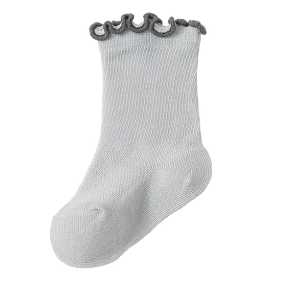 ZACPNCV Toddler Girls' Summer Socks Lettuce Edge Ankle Socks Soft Cotton Blend Mesh Socks Lightweight Breathable Ruffled Crew Socks for 0-3 Years Gray
