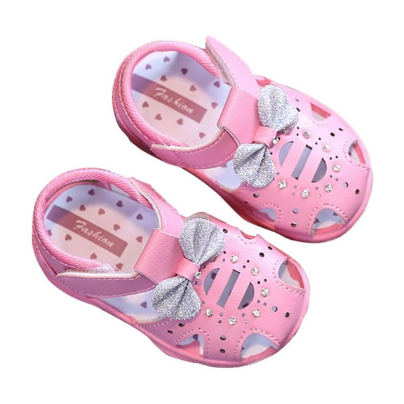 ZACPNCV Toddler Girls Summer Squeaky Sandals Closed-Toe Non Slip Premium Rubber Sole Toddler First Walkers Shoes Hot Pink 6-9 Months