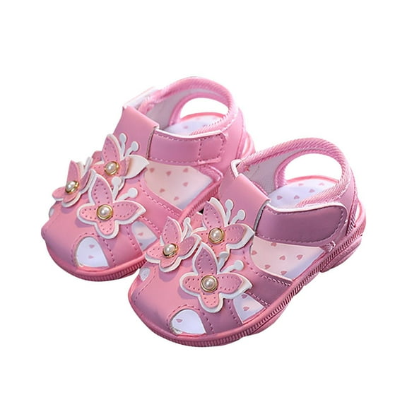 ZACPNCV Toddler Girls Summer Squeaky Sandals Closed-Toe Non Slip Premium Rubber Sole Toddler First Walkers Shoes Pink 6-9 Months