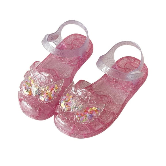 ZACPNCV Toddler Jelly Sandals Kids Girls Sequin Princess Shoes Closed Toe Summer Beach Flat Sandal with Ankle Strap Pink 4-4.5 Years