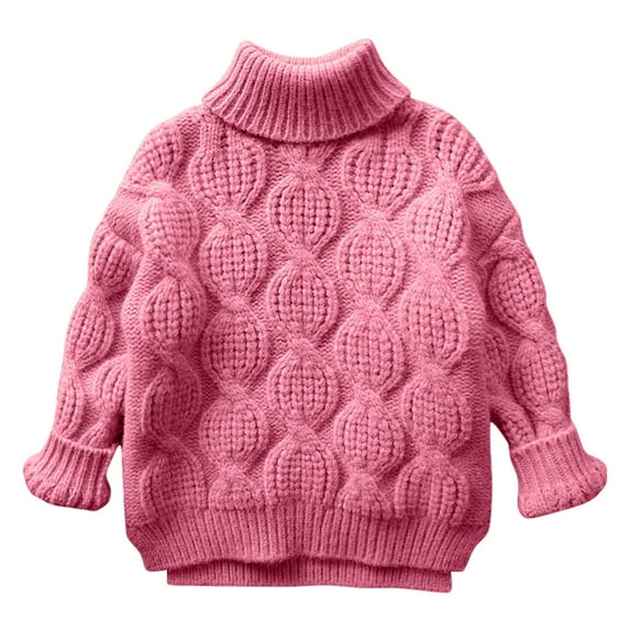ZACPNCV Toddler Kids Boys and Girls Sweater Turtleneck High Collar Knit Solid Color Long Sleeved Sweater Hot Pink 2-3 Years