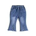 thumbnail image 1 of ZACPNCV Toddler Kids Flare Jeans for Girls Casual Denim Pants Bottoms Junior High Waist Wide Ruffled Trousers Blue 1-2 Years, 1 of 3