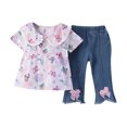 thumbnail image 1 of ZACPNCV Toddler Kids Girls Clothes Short Sleeve Shirt Top Flare Denim Jeans 2 Piece Outfits For Girls Cute Clothing Set Purple 2-3 Years, 1 of 9