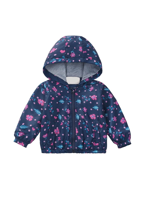 Toddler Kids Rain Jackets Lightweight Waterproof Printing Hooded Raincoats Full Zip Water Resistant Windbreakers for Boys Girls C-Purple