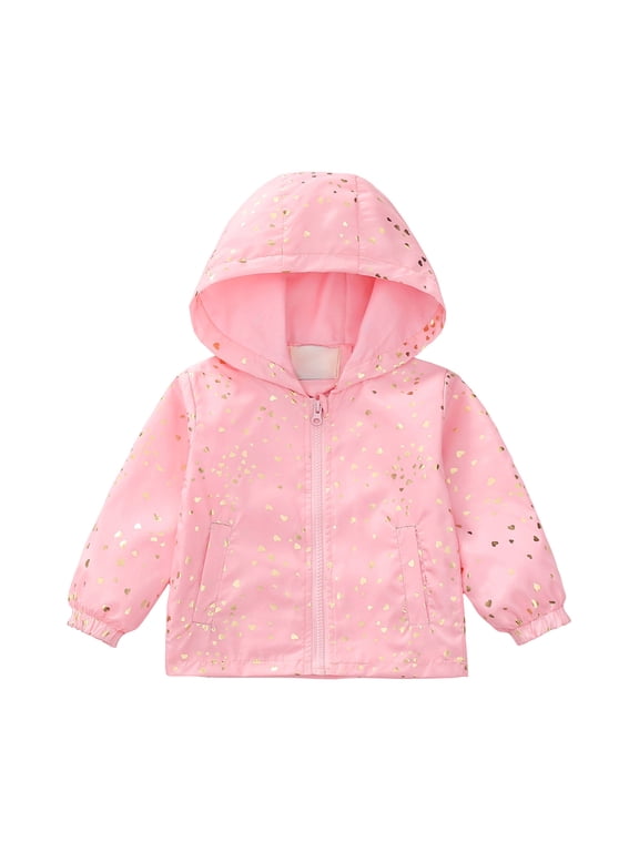 Toddler Kids Rain Jackets Lightweight Waterproof Printing Hooded Raincoats Full Zip Water Resistant Windbreakers for Boys Girls G-Pink