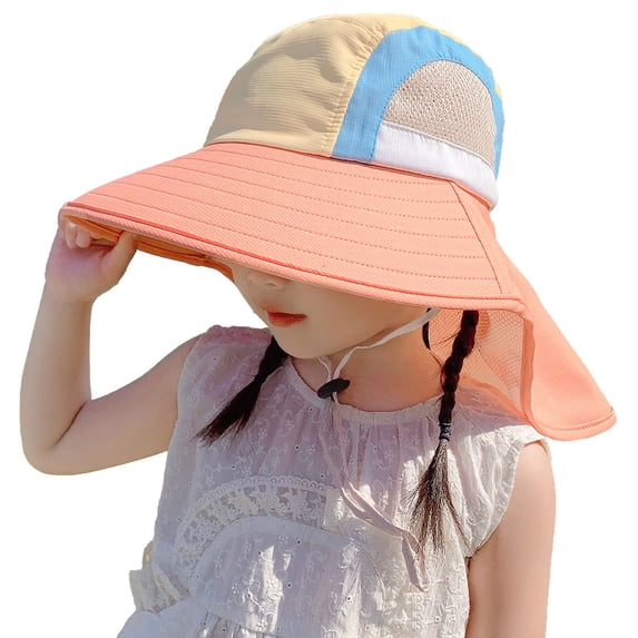 ZACPNCV Toddler Kids Sun Hat with Neck Flap Boys Girls Summer Beach Hat UPF 50+ Reflective Kids Fishing Hat Wide Brim Orange Free Size