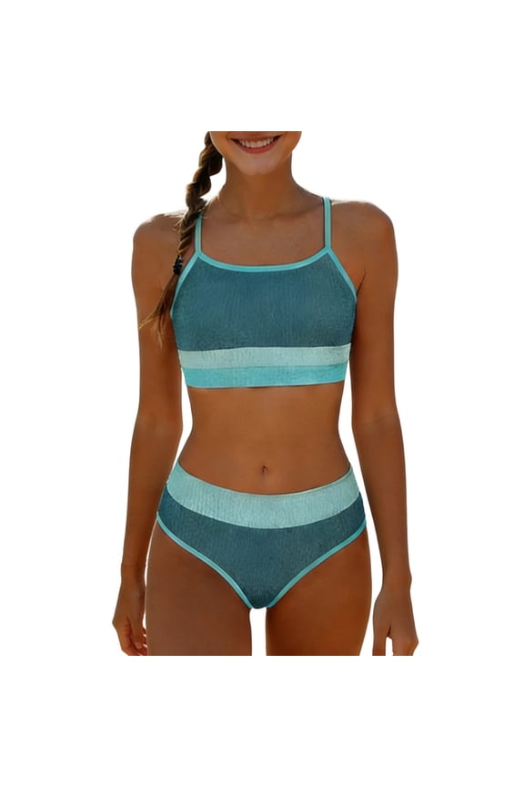 Tween Girls Bikini Set Solid Color Two Piece Swimsuit Swim Top and Bottom Comfortable Swimwear for Summer Water Play