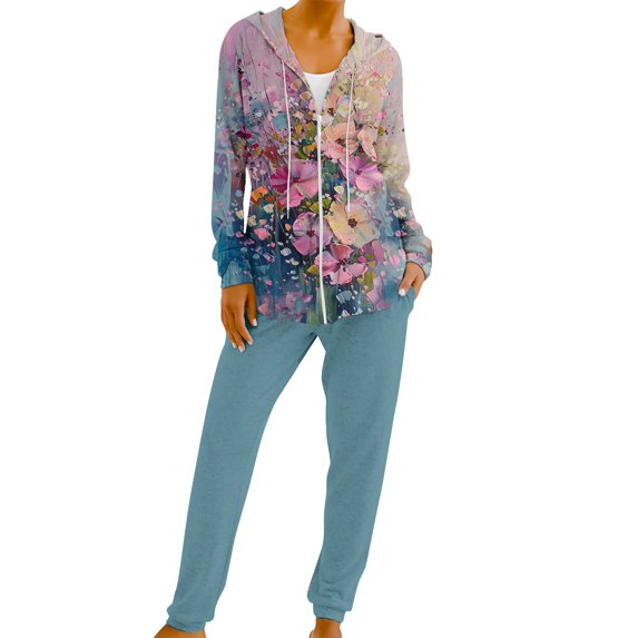 ZACPNCV Two Piece Outfits For Women Jogging Suits Casual Sweatsuits Jogger Tracksuits Long Sleeve Zipper Matching Sets Multicolor