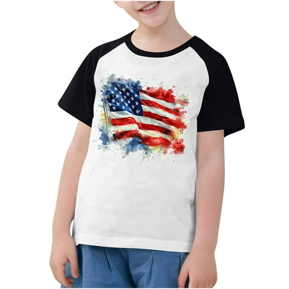 ZACPNCV USA Shirt Toddler Boys Girls Flag Tshirt 4th of July Shirt Kids Patriotic Tee Tops Independent Day Gifts Black 11-12 Years
