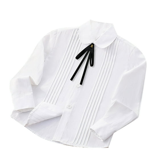 ZACPNCV Uniform Shirts for Girls Ruffle Princess Lace Collar Long Sleeve Button Down Bowknot Blouse Black 6-8 Years