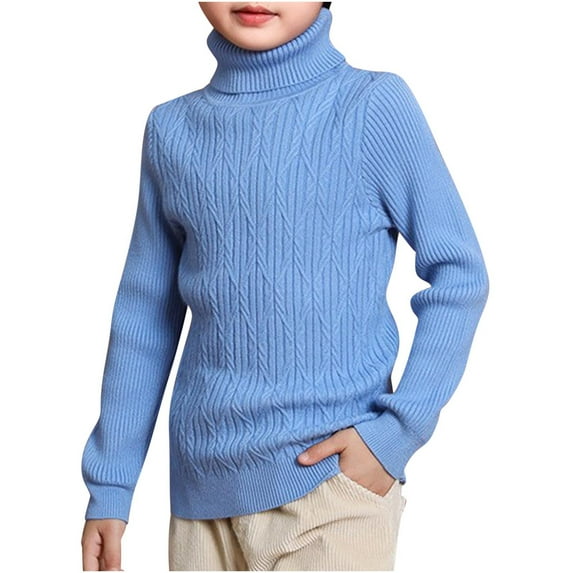 ZACPNCV Unisex Baby Boys Girls Warm Knit Sweater Pullover Long Sleeve Soft Turtleneck High Neck Solid Children Autumn Sweater Blue 3-4 Years