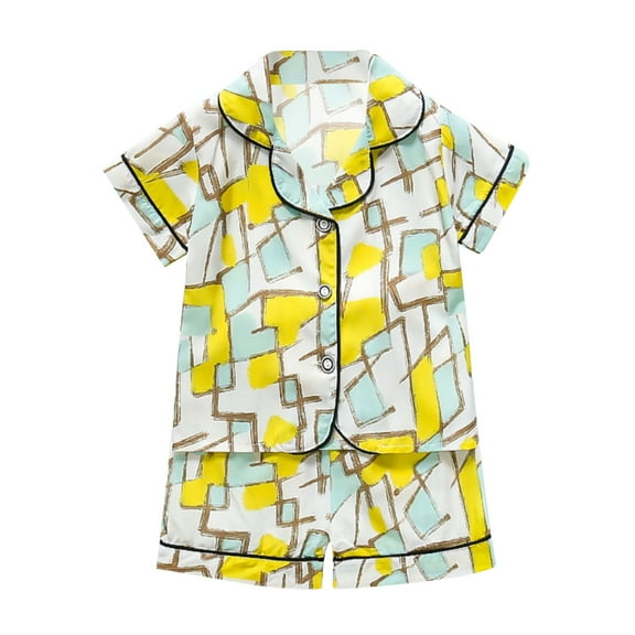 ZACPNCV Unisex Baby Girls Boys Silk Satin Pajamas 2 Piece Button-Down Clasic Loungewear Toddler Summer Cartoon Pjs Yellow 1-2 Years