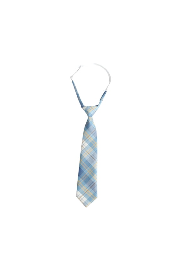 Unisex Boys Girls Pre-Tied Adjustable Plaid Tie Uniform Neckties Light Blue Free Size