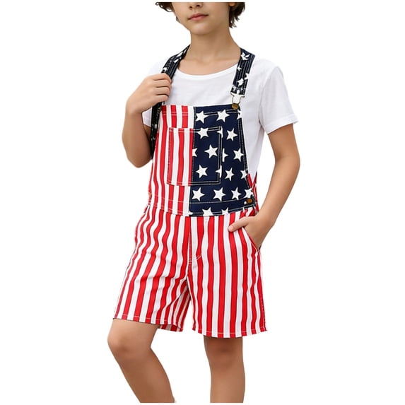 ZACPNCV Unisex Printed Overalls Shorts Romper Festival Jumpsuits Work Bibs Coveralls Gifts for Kids Red 11 Years
