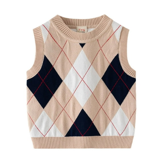 ZACPNCV V Neck Knitted Vests for Boys Girls Sleeveless Sweater Vest Pullover Knitwear Crop Tops Kids School Uniform Clothes Khaki 7-8 Years