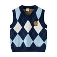thumbnail image 1 of ZACPNCV V Neck Knitted Vests for Boys Girls Sleeveless Sweater Vest Pullover Knitwear Crop Tops Kids School Uniform Clothes Navy 4-5 Years, 1 of 9