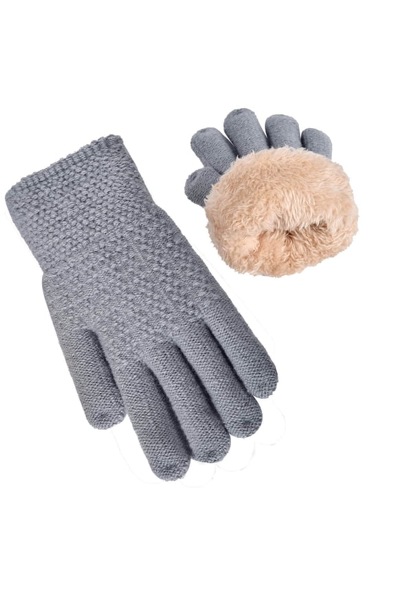 Winter Gloves for Boys Girls Kids Warm Knit Thermal Cable Knitted Gloves Wool Fleece Lined Mittens for Cold Weather Dark Gray 6-13 Years